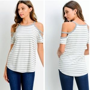 3pack Grey/white striped cold shoulder